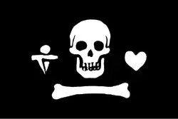 Traditional depiction of Stede Bonnet's flag.;[66] Bonnet was only ever described (in the Boston Newsletter in June 1718) as having flown a “Death’s head.”[25]