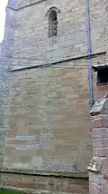 Damage to Powick Parish Church allegedly caused by Oliver Cromwell's troops firing their muskets at it around the time of the Battle of Worcester in 1651