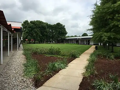 The inner courtyard of the center and its covered walkways