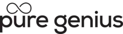 The words "pure genius" with an infinity symbol over the letter "u" in pure