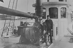 Hoist and winch on Fish Hawk, used by Commissioner Spencer Fullerton Baird and Professor Addison Emery Verrill in exploration of the New England coast,  1885.