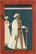 Raja Sidh Sen of Mandi - An Informal Portrait. Mandi workshop, attributed to Master at the Court of Mandi, c. 1700. Government Museum and Art Gallery, Chandigarh.