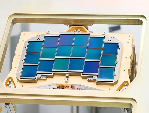 Roman's Wide Field Instrument focal plane Engineering Test Unit, containing 18 non-flight H4RG-10 detectors from Teledyne Technologies