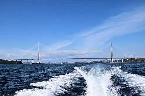 View of bridge from the water