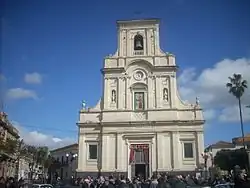 Facade of the 14th century Duomo, located in San Giovanni la Punta's central square
