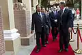 Secretary of Defense Leon E. Panetta walks with Minister for National Defense Tea Banh during a meeting in Siem Reap, Cambodia, in 2012.