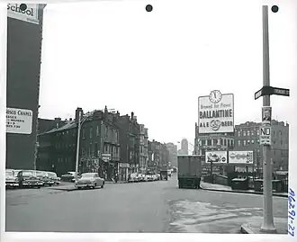 Intersection with a large ad on a building