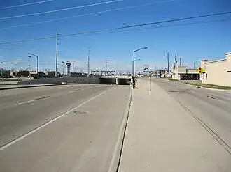 Looking north at FM 1092 underpass at US&nbsp;90 Alt. in Stafford