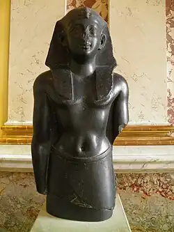 Statue of a Ptolemaic king; 1st century BC; basalt; height: 82&nbsp;cm, width: 39.5&nbsp;cm; Louvre