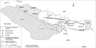 Territory, expansion and vassals states of Gorkha Empire.