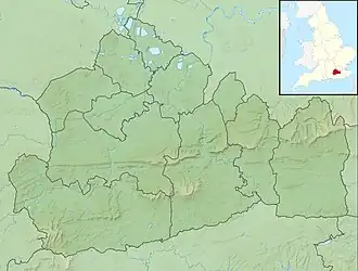 A map of Surrey with a mark indicating the location of Island Barn Reservoir