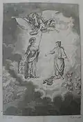 Allegorical engraving (1786) on introduction of the printing press to Jersey. Artist: Philippe Jean. Engraver: William Skelton.
