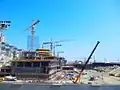 Construction site (18.03.2014): Podium, Crescent Place concrete core rising, car park