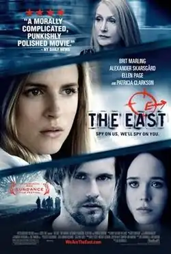 An image washed out in blue, three bands, the top showing an older blonde woman, the middle a young blonde woman and the lower showing a man with a short beard and a brunette.