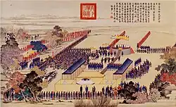 The emperor in the suburbs personally receives news of the officers and soldiers who distinguished themselves in the campaign against the Muslim tribes. By Jean-Damascène Sallusti.