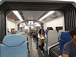 The wide gangway between coaches of the CRRC Changchun ERL Equator EMU used from KLIA Transit.