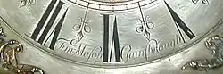 Clock face signature of Tim Mason