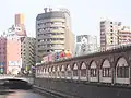 Mansei bridge in 2006, looking south-eastward from the next road bridge