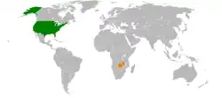 Map indicating locations of USA and Zambia