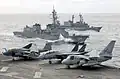 JS Hamagiri alongside USS&nbsp;Kitty Hawk and JS&nbsp;Ariake on 16 November 2002.