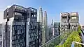 View from Tower 1. On left, Tower 2. On right, Tower 3. In front, the Petronas Towers. At far end, Merdeka 118
