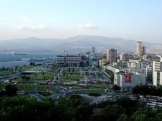 Konak Square is a busy square at the southern end of Atatürk Avenue in the Konak district