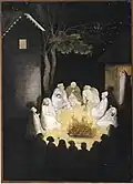 Villagers around a fire, painting by Nainsukh. Jasrota, c. 1765-1775