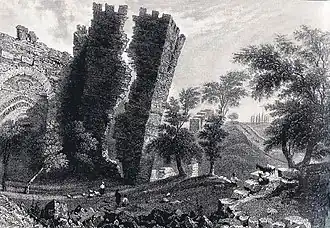 Drawing showing earthquake damage.