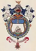 The Uranus platinum symbol on William Herschel's coat of arms (center, blue background)