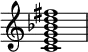 {
\override Score.TimeSignature #'stencil = ##f
\relative c' {
\clef treble \time 4/4
<c e g bes d fis>1
} }