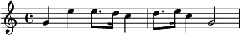 {\set Staff.midiInstrument = #"celesta" g'4 e'' e''8. d''16 c''4 d''8. e''16 c''4 g'2}