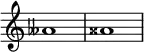 {
\override Score.TimeSignature
#'stencil = ##f
\relative c'' {
\time 4/4
aeses1 aisis
} }