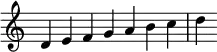 {
\override Score.TimeSignature #'stencil = ##f
\relative c' {
\clef treble
\time 7/4 d4 e f g a b c d
} }