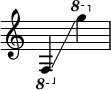 {
\override Score.SpacingSpanner.strict-note-spacing = ##t
\set Score.proportionalNotationDuration = #(ly:make-moment 1/8)
\override Score.TimeSignature #'stencil = ##f
\relative c {
\time 2/4
\ottava #-1 f,4 \glissando \ottava #1 g''''
}
}