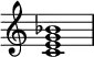 {
\override Score.TimeSignature #'stencil = ##f
\relative c' {
\clef treble
\time 4/4
<c e g bes>1
} }