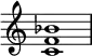 
{
\override Score.TimeSignature #'stencil = ##f
\relative c' { 
  \clef treble \time 4/4 <c f bes>1
} }
