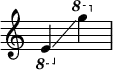 {
\override Score.SpacingSpanner.strict-note-spacing = ##t
\set Score.proportionalNotationDuration = #(ly:make-moment 1/8)
\override Score.TimeSignature #'stencil = ##f
\relative c {
\time 2/4
\ottava #-1 e4 \glissando
\ottava #1 g'''
}
}